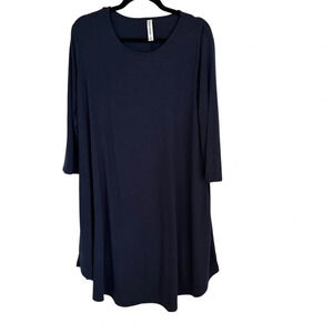 Zenana Premium Women’s 3/4 Sleeve Scoop Neck Navy Blue Flowy Dress Size 1X GUC